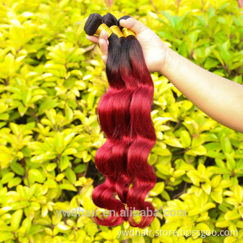 Ombre Hair Extensions Brazilian Virgin Hair Body Wave T1B/Burgundy Human Hair colored two tone